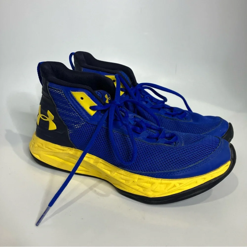 Under Armour royal blue yellow jet 2018 grade school basketball sneakers youth 6